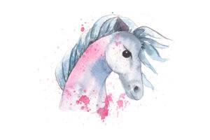 Watercolor Portrait of a Pink Unicorn