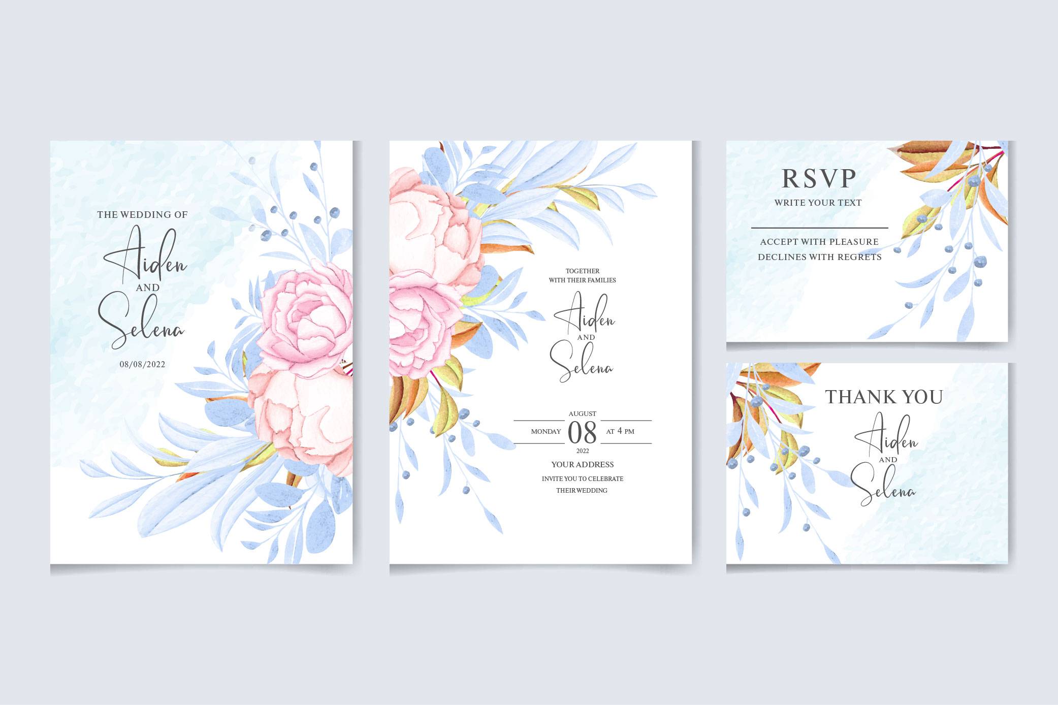 Set of Wedding Invitation Card Template