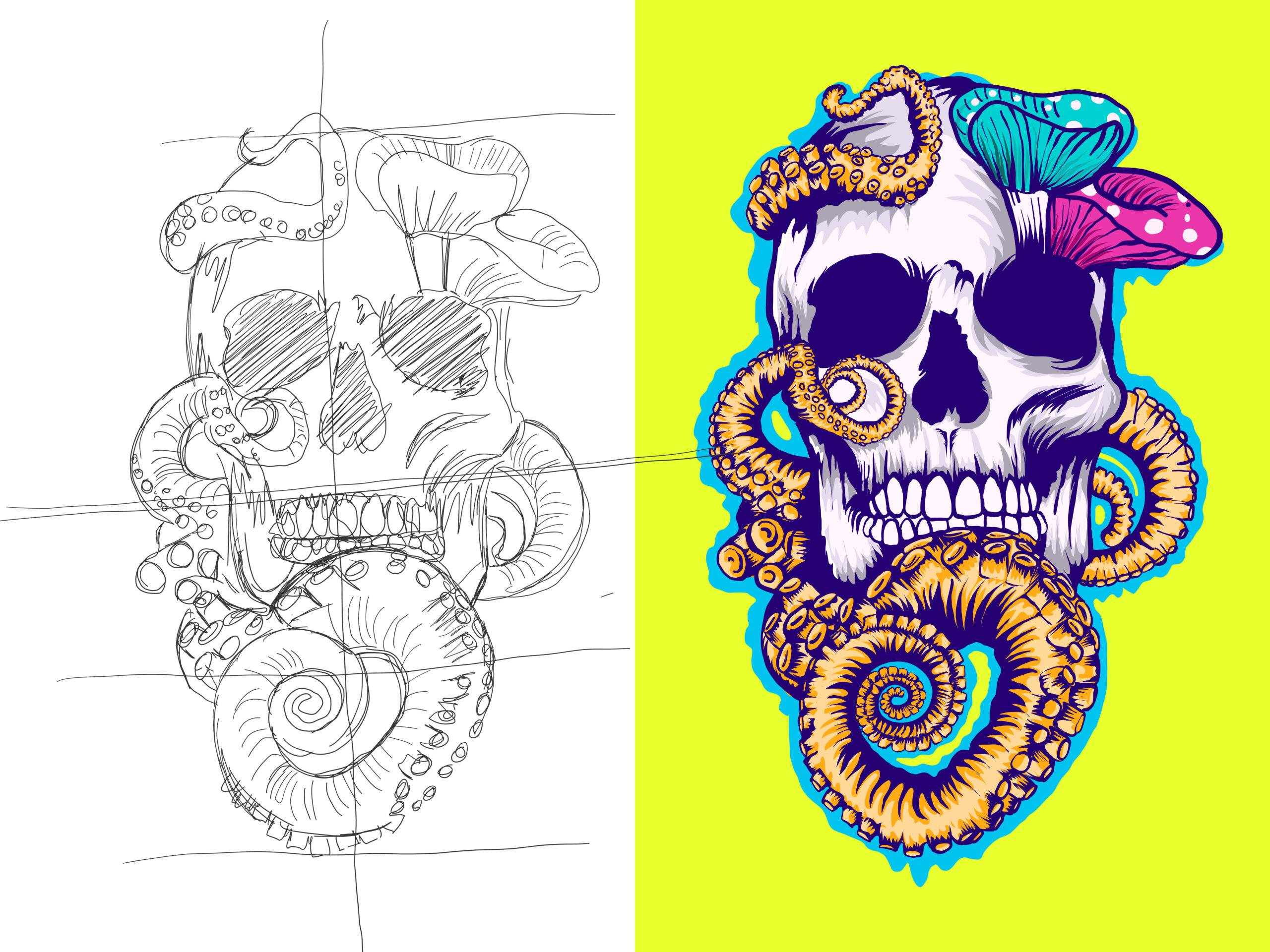 Human skull with octopus vector illustration - by nazzasi chowdhury