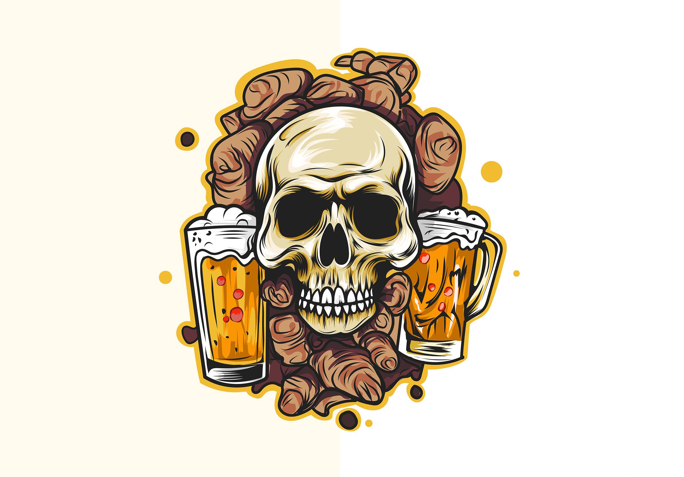 Beer with skull vector art step by step in illustrator on ipad