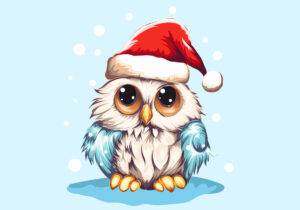 Colorful owl with red Christmas hat vector illustration in illustrator