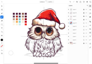 Colorful owl with red Christmas hat vector illustration in illustrator