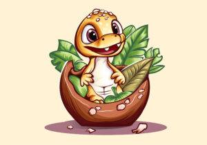 Cute baby dinosaur came out from egg vector art step by step